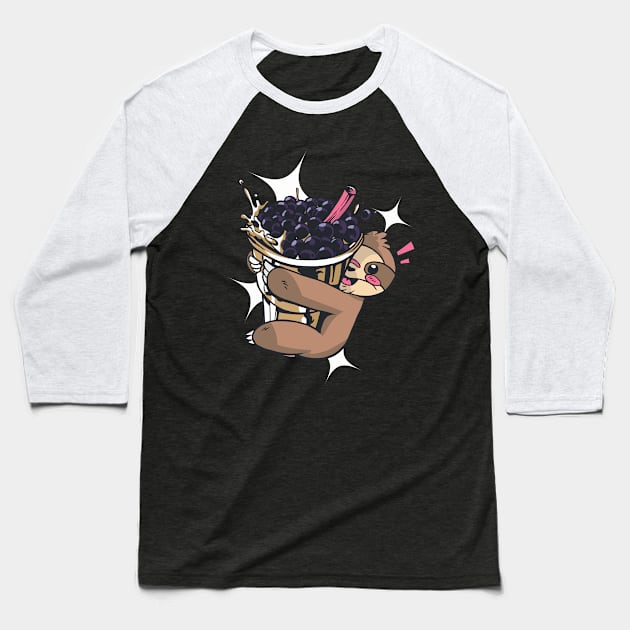 Cute Sloth for Bubble Tea Lovers Baseball T-Shirt by EquilibriumArt